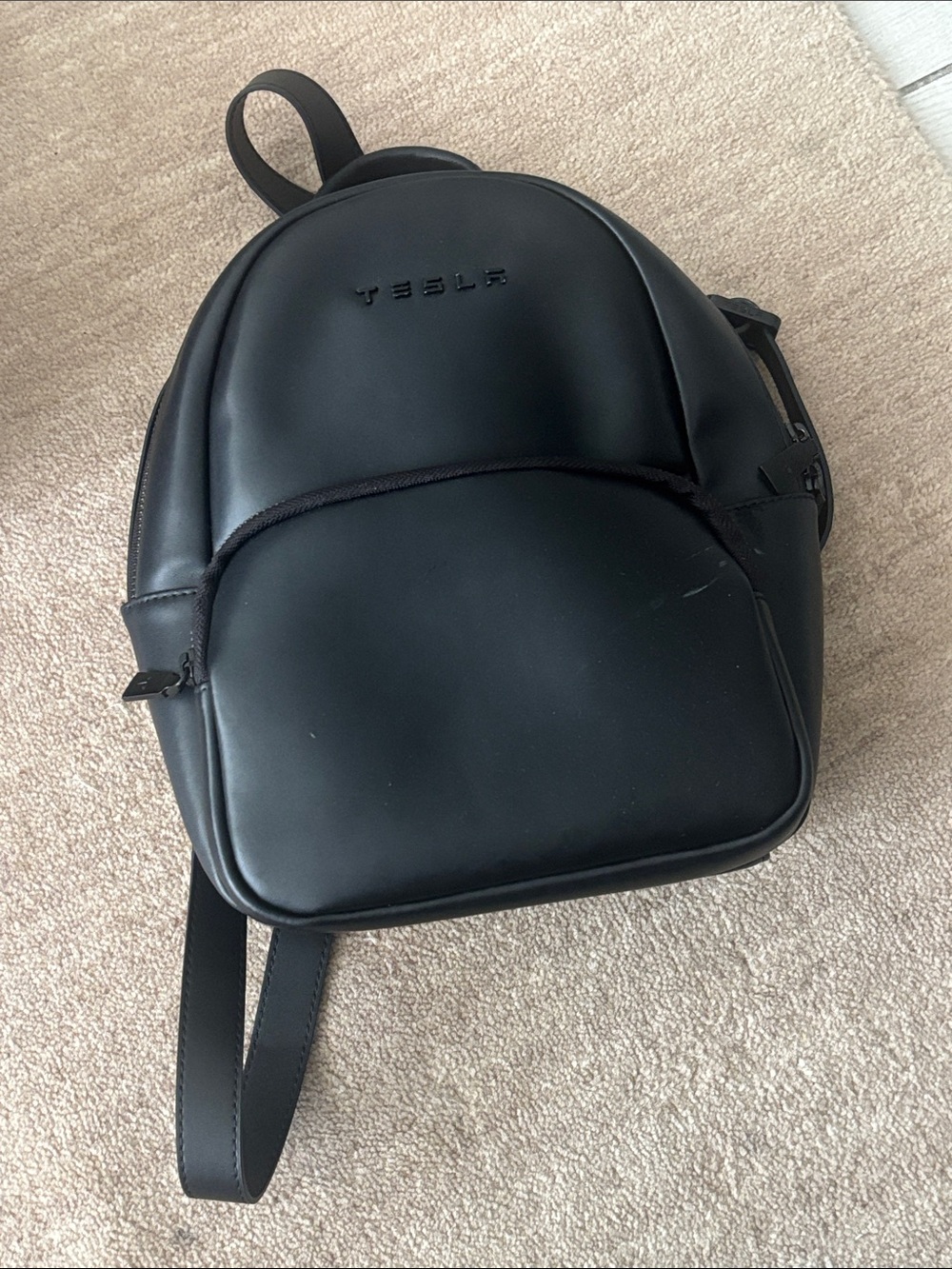 Tesla leather Black Mini Backpack for woman